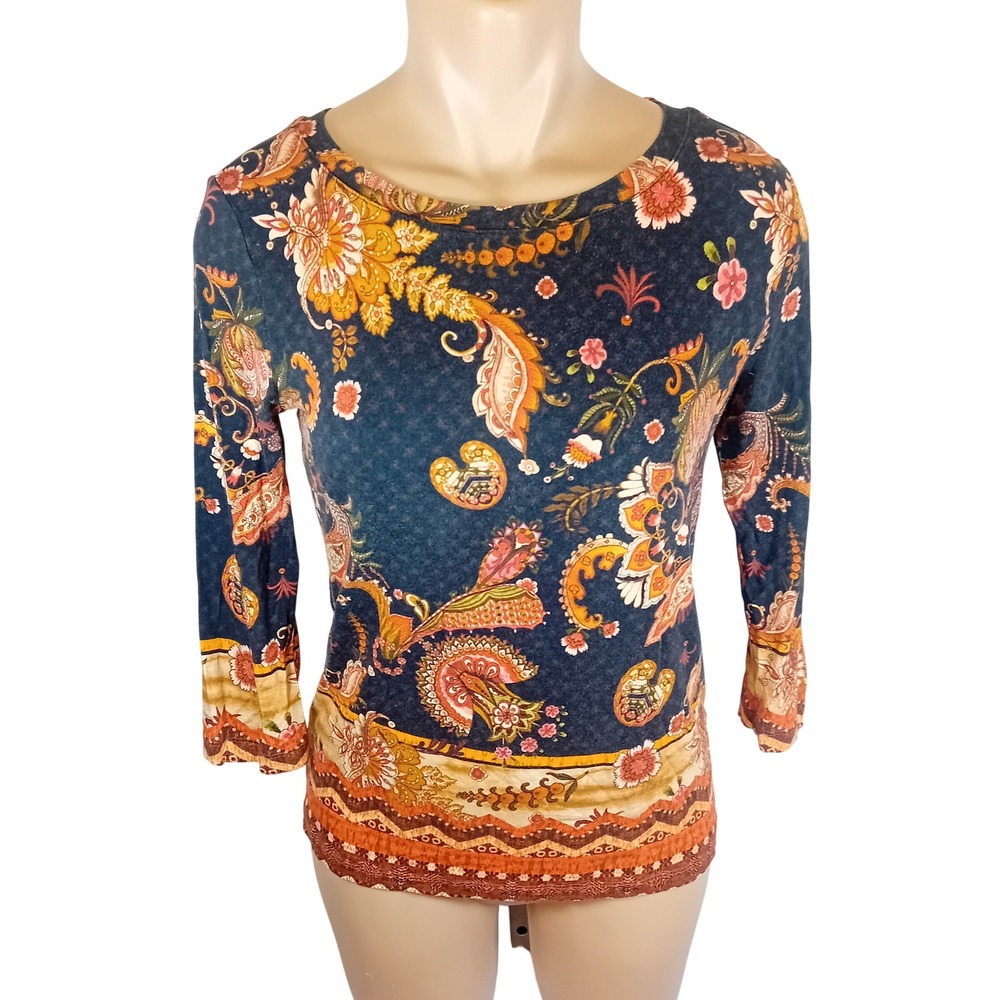 Desigual Paisley Floral 3/4 Sleeve Top Maximalism Bohemian Mob Wife Bold M READ